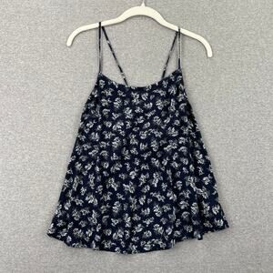 Treasure & Bond Tank Top Womens S Navy Blue Floral Tie Back Strappy Camisole